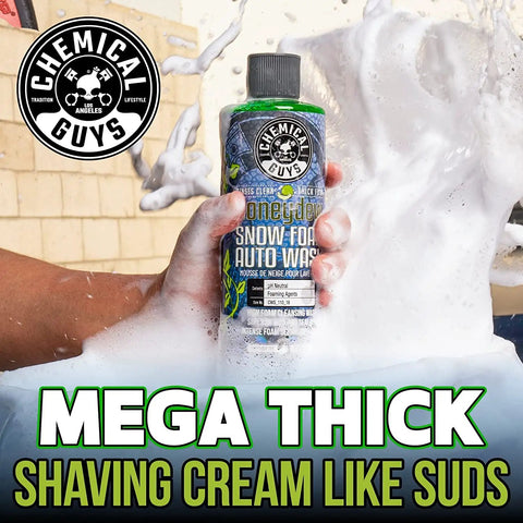 TORQ Max Foam 8 Cannon With Honeydew Snow Foam Soap Kit 1 Gallon car wash system, bottle held amid thick foam