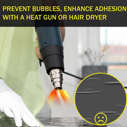 Using heat gun on Smooth Black Peel And Stick Wallpaper 24 X 393 Inches Self Adhesive Vinyl Contact Paper for bubble-free finish