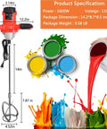 Heavy Duty Cement Mixer 1600W 110V Adjustable 6 Speed Concrete Mortar Drill Mixer For Home Projects Handheld Plaster Grout Paint Thinset Stirring Tool Red with specifications and paint illustration