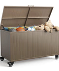 Outdoor Storage Box With Wheels 150 Gallon Wheeled Deck Box For Patio, Waterproof And UV Resistant filled with toys