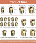 Detailed view of 10 x 3/16 inch and other sizes of inverted tube nuts from Heavy Duty Three Sixteenth Inch Copper Coated Brake Line Replacement Kit