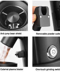 Pro Level Electric Conical Burr Coffee Grinder With 55mm 30G Single Dose Burrs And No Drama Micro Dial features anti-jump bean shield.