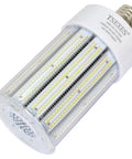 Close-up of 150W LED Corn Light Bulb with E39 Mogul Base, 21,000 Lumen, 5000K Daylight White, for Metal Halide HID CFL replacement.