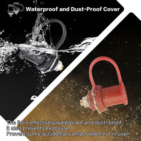 Remote Battery Jump Post Heavy-Duty Three Eighth Inch Stud Waterproof Terminals with cover, red and black in water and dust-proof test