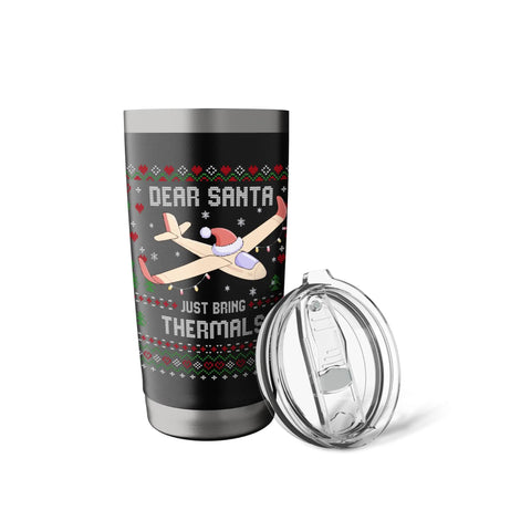 Christmas Glider Pilot Ugly Sweater Thermals Set With Soaring Stainless Steel Insulated Tumbler For Aviation Buffs Flight Instructors And Christmas Cheer featuring a glider design