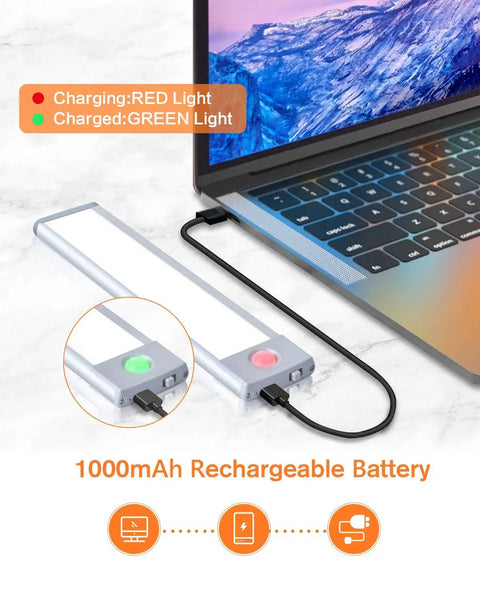 Ultra Thin 30 LED Under Cabinet Lighting With Motion Sensor, Wireless Rechargeable Cabinet Lights Kit charging via USB to laptop