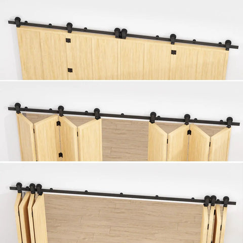 120-Inch Bi-Folding Barn Door Hardware Track Kit For Eight Panels, Accordion Style, Space Saving Design That Folds To Both Sides, Sturdy Rails, Smooth Operation, No-Brainer Install, Doors Not Included