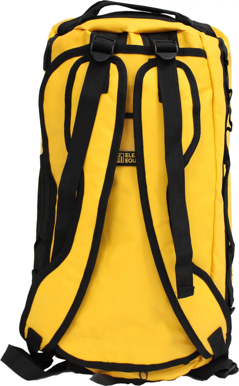 Trailhead Duffel Bag Waterproof Yellow Large With Detachable Alpine Cut Shoulder Straps, Side Handles Visible, Rear View