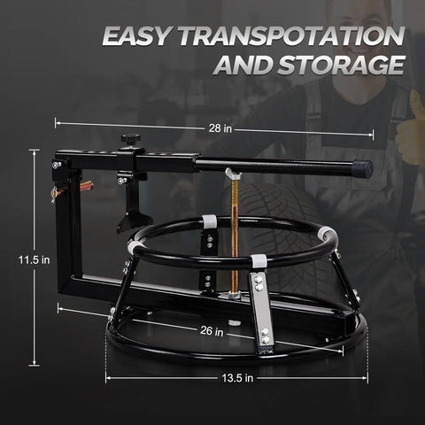 Heavy Duty Tire Change Stand Kit For 16 To 24 Inch Tires Easy Leverage Bead Breaker in black with measurements shown