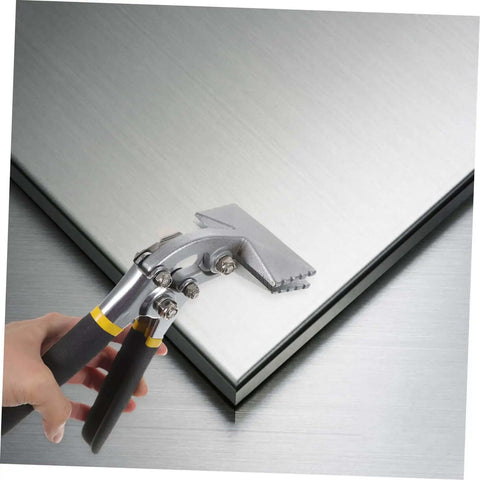 Duckbill Pliers For Sheet Metal Bending With Non Slip Grip Standing Seam Roofing Tool Pro Grade Hand Seamer in use on metal