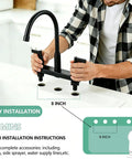 Installing Two Handle Kitchen Sink Faucet With Side Sprayer And High Arc 360 Degree Swivel Dope Matte Black Stainless Steel