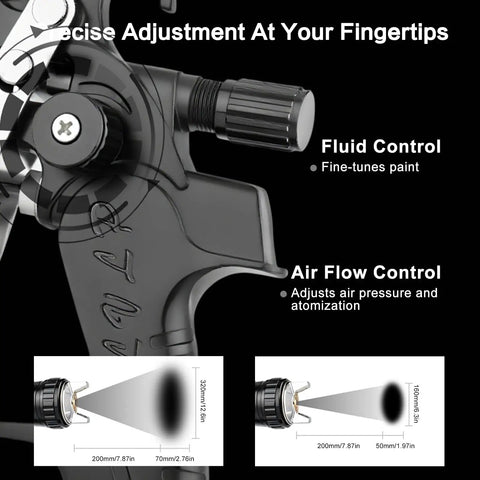 No Cap Legit Pro Grade Lvlp Spray Gun For Automotive Painting With 22 Oz Cup shows fluid and airflow controls for precise adjustments.