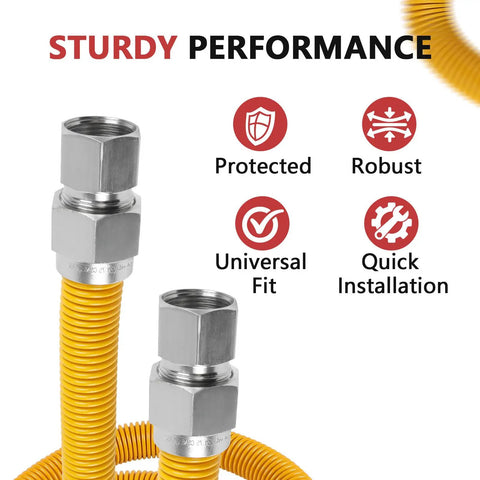 Heavy Duty 18 Inch Gas Hose Connector with One Inch Outer Diameter and Three Quarter Inch FIP to FIP Fittings
