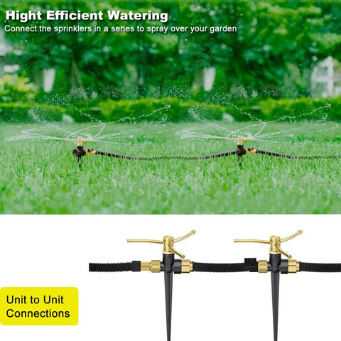 Heavy Duty Metal Lawn Sprinklers Two Pack With Spike Base Automatic Rotary 3 Arm Garden Sprinkler System 360 Degree Coverage