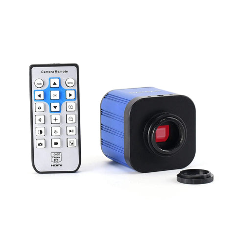 4K UHD Industrial Microscope Camera With USB C Mount For Pros Precision Soldering And PCB Repair, High Speed 1080P At 120fps, 4608x3456 HDMI And USB Output, IMX117 Sensor, Measurement Software Ready. Blue microscope camera with remote and lens mount