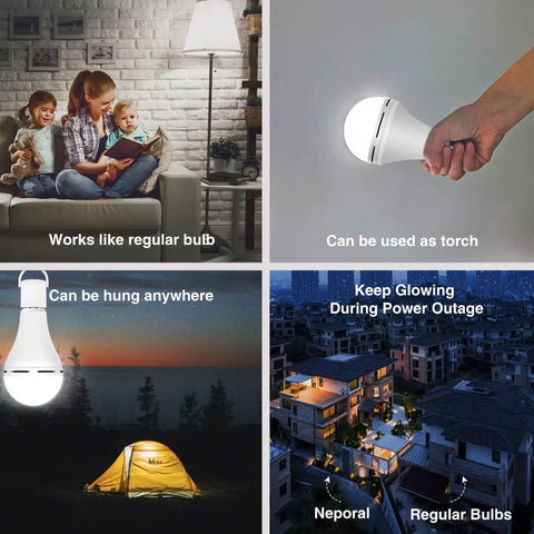 Emergency Rechargeable Light Bulbs With Battery Backup For Power Outages Stay Lit During Blackouts 15W 80W Equivalent 6000K Daylight