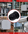 Heavy Duty Nylon Cable Glands With Tough As Nails Ip68 Sealing and Grip Tight Adjustable Strain Relief Cord Locks for Waterproof Electrical Wire Management Systems in factory and outdoor settings.