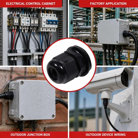 Heavy Duty Nylon Cable Glands With Tough As Nails Ip68 Sealing and Grip Tight Adjustable Strain Relief Cord Locks for Waterproof Electrical Wire Management Systems in factory and outdoor settings.