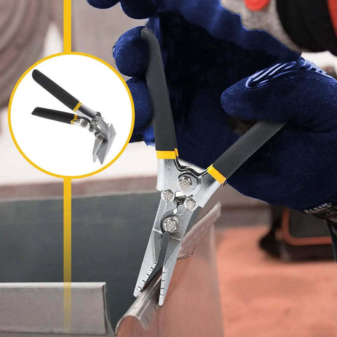 Manual Sheet Metal Bender And Hand Seamer Tool with 3 Inch Straight Jaw in use for roofing projects, durable and lightweight design.