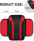 Fresh Red Six Piece Car Accessories Set Includes Universal 14.5 Inch Microfiber Leather Steering Wheel Cover Dope Smooth Grip Slick Seat Belt Pads Center Console Armrest Cover And Cup Coasters For Any Ride, showing size dimensions and design.