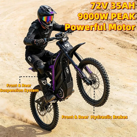 Kicking Up Serious Dust On This Heavy Duty Electric Dirt Bike with 9000W motor and hydraulic brakes riding off-road.