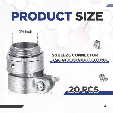 20 Pack Three Quarters Inch Squeeze Connectors For FMC Flexible Metal Conduit And EMT Electrical Conduit Fittings