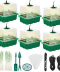 Seed Starter Tray Kit With Grow Lights And Humidity Domes, 6 Packs Indoor Greenhouse Seedling Trays with accessories displayed