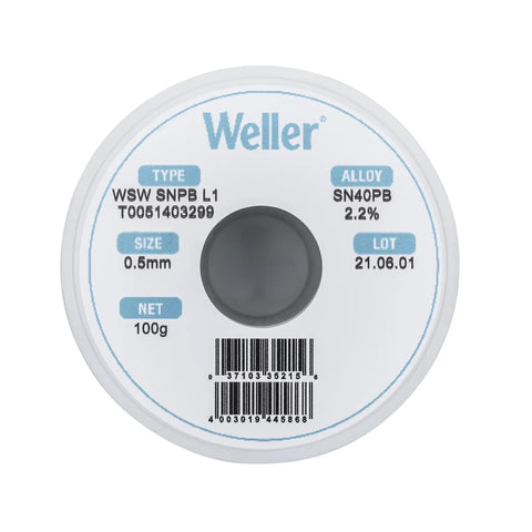 Top view of 100g spool Pro Grade Leaded Solder Wire Sn60Pb40 Flux Core 0.5mm for electronics PCB soldering.