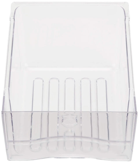 Genuine OEM clear crisper drawer replacement for refrigerators fits GE models easy install, shown front view with ridged base.