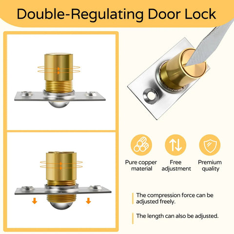 Two Pack Adjustable Closet Door Ball Catch Set With Spring Loaded Copper Mechanism, showing adjustable features and copper material