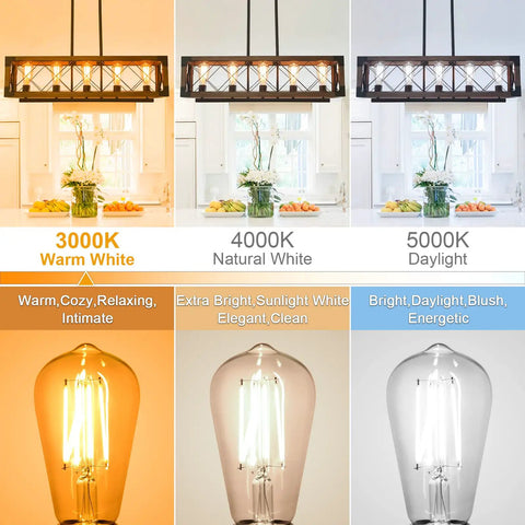 Edison E26 LED Bulb 60W Equivalent 3000K Soft Warm White 6W Vintage Filament Light Bulbs comparing light hues.