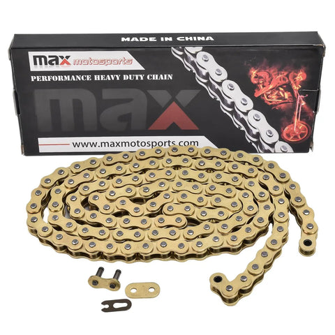 Beefed Up Drive Chain And Sprocket Kit For Honda CRF50F 2004 Through 2026, gold 420x78 chain with master link and packaging.