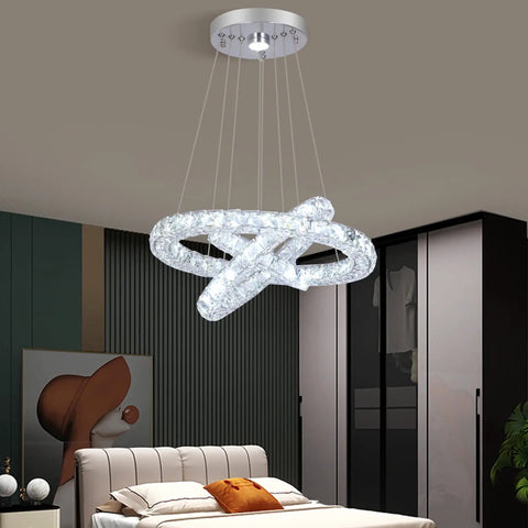 Three Ring Modern Crystal Flush Mount Chandelier With Changeable LED Color Temperature Adjustable 15.7 11.8 7.8 Inches Three Ring Light DIY Ceiling Fixture For Living Room Hotel And Office Bright Clear Crystal Glow installed in bedroom