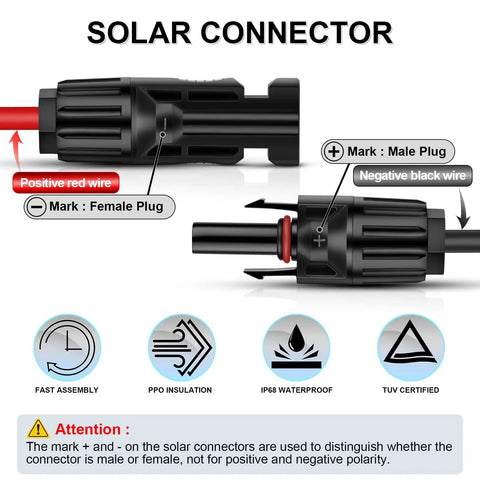 Close-up of solar connector showing male and female plugs for Beefy 10AWG Solar Panel Cable Kit For RV Marine Boat And Portable Solar Generators Power Stations 60cm Long Durable Wiring With Connectors Ideal For Off Grid Setups.
