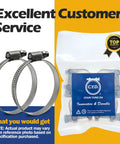 Beefy Heavy Duty Stainless Worm Gear Hose Clamps Size 6 1/2 To 7/8 Inch Adjustable All 304 Stainless Steel For Garden Water Hoses 12 To 22 mm Pack Of 10 Ideal For Radiator Hoses And Irrigation packaging with two clamps and product description