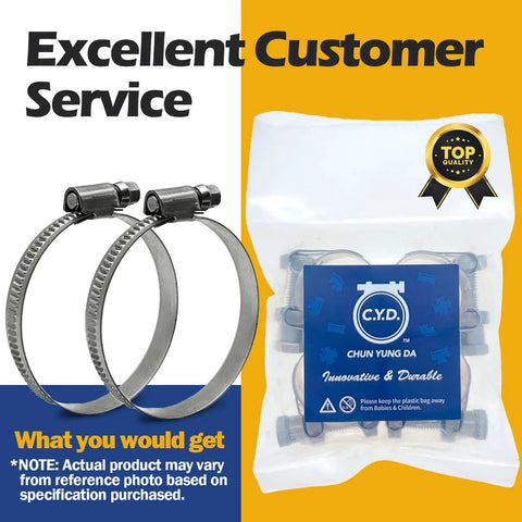 Beefy Heavy Duty Stainless Worm Gear Hose Clamps Size 6 1/2 To 7/8 Inch Adjustable All 304 Stainless Steel For Garden Water Hoses 12 To 22 mm Pack Of 10 Ideal For Radiator Hoses And Irrigation packaging with two clamps and product description