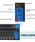 HT7 Bluetooth Portable DJ Mixer With USB MP3 Jack And 48V Power For Computer Recording main control panel detail