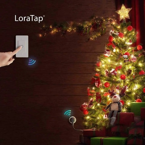 Person using Wireless Remote Outlet Switch Kit With 656 Foot Range No Wiring Required Pre Programmed for Christmas lights.