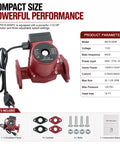Slick Three Speed Hot Water Recirculating Pump 1 12 HP with 115V motor, compact red design for easy plumbing and solar setups.