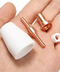 65Pc Plasma Cutter Consumables Kit Compatible With Pt31 And Lg40 Torch For Cut30 40 50 Machines includes copper and ceramic nozzles.