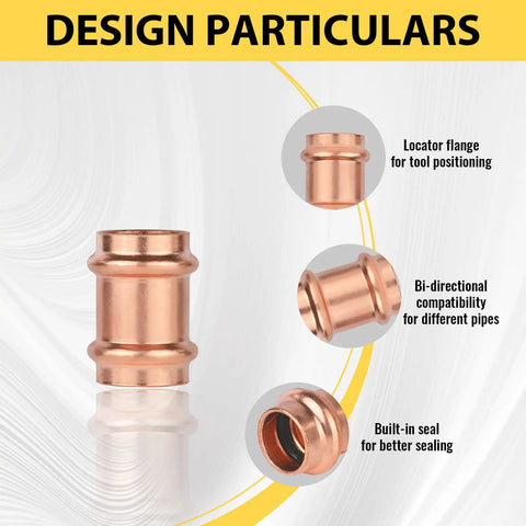 Pack Of 100 1 Inch Copper Press Couplings Press To Connect Pipe Fittings With LBP Design That Signals Unpressed Joints And Sturdy Copper Build