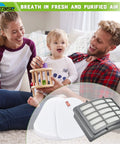 Family playing with toy, with Gotta Have Replacement Filter Set For Navigator Lift Away Deluxe Upright Vacuum Models featured inset.