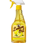 Premium Lemon Oil Furniture Polish For Wood Cleaner Spray 16 Oz Bottle shown from the front, featuring a bright yellow liquid and spray nozzle.