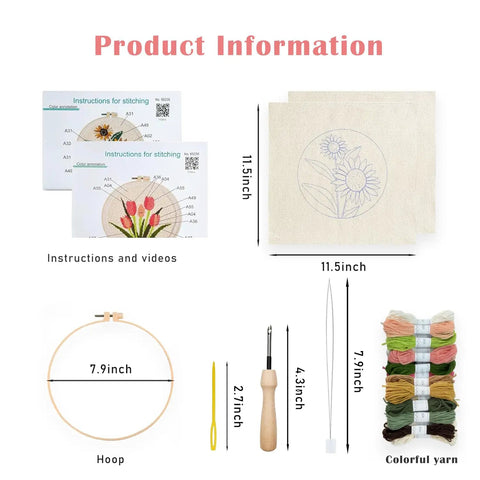 Punch Needle Embroidery Kit Beginner Friendly Two Pack With Tools Embroidery Hoops Fabrics Threads Flower Pattern