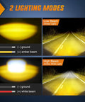 Diagram showing low and high beam settings for 2.7 Inch White Amber Spot Beam LED Pods For Offroad Motorcycles And ATVs IP67 Waterproof