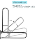 Flip Up Toilet Grab Bar 31.5 Inch Stainless Steel Wall Mounted Safety Bar rotated for 180° horizontal and 90° vertical view