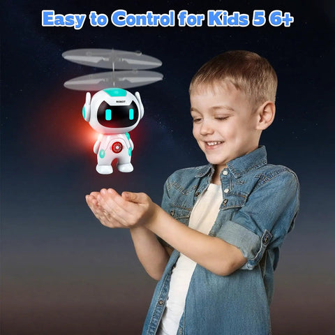 Child playing with Hand Operated Flying Ball Drone With LED Lights Indoor Rechargeable Mini Helicopter Toy