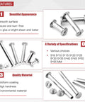 Heavy Duty 50 Pack M5 X 15mm Phillips Chicago Screw Posts Binding Screws Assortment Kit showing smooth surface and shiny finish.