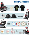 Akeydiy Pro 8 In 1 Heat Press Machine Sublimation System 12 By 15 Inch diverse applications for shirts, hats, mugs, and plates.