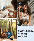 Detachable Handle Dope Portable Fan With 5200mAh Power Bank Rechargeable Personal Handheld Fan on table and in use outdoors
